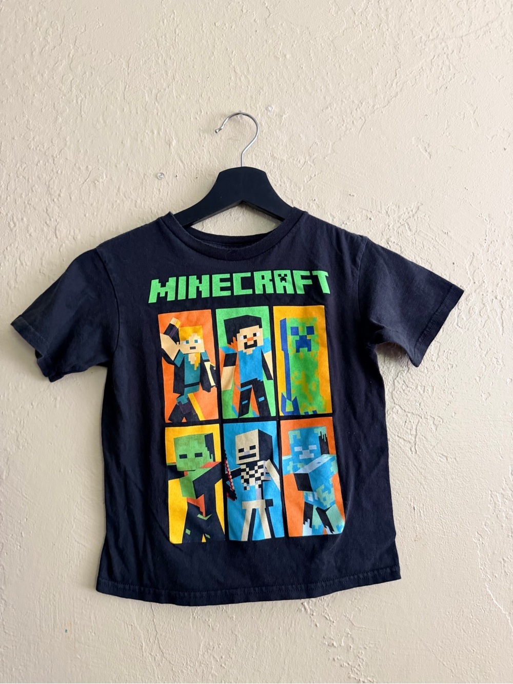 MAD Engine Black Minecraft Character Grid Short Sleeve Tee